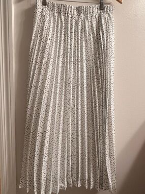 Pleated White Polka Dot Maxi Skirt